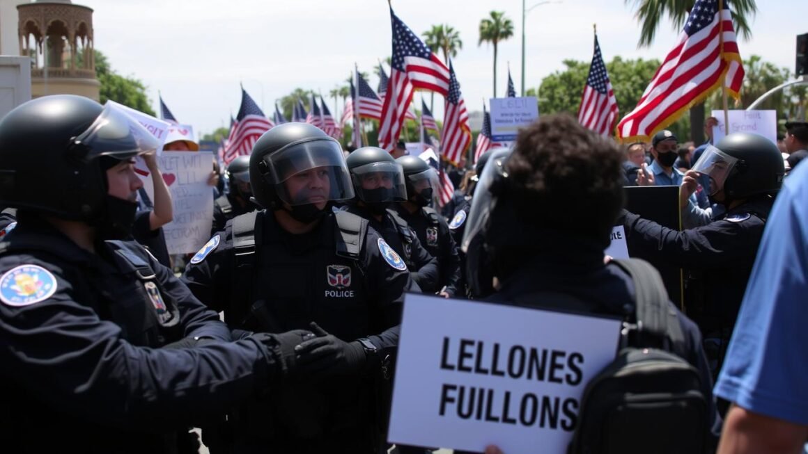 Los Angeles protests with police and demonstrators over immigration enforcement