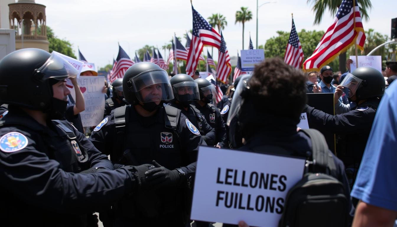 Los Angeles protests with police and demonstrators over immigration enforcement